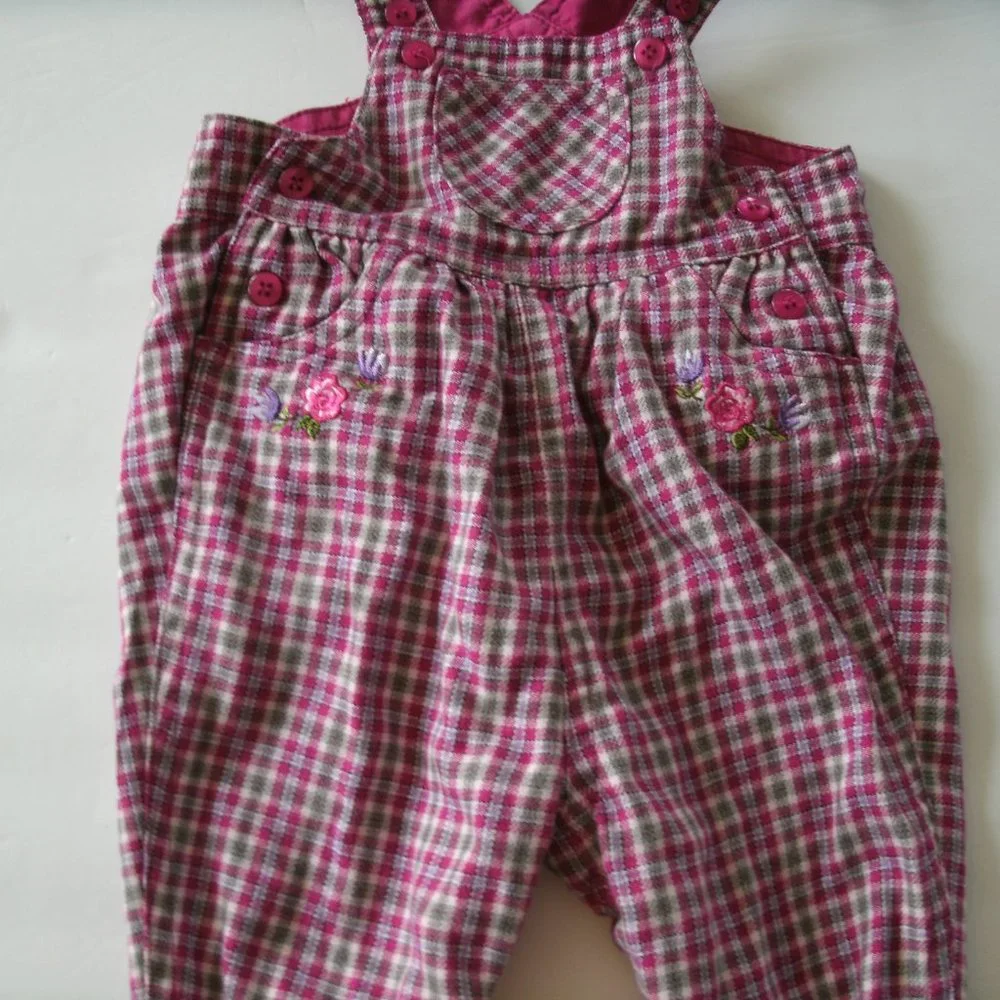 Vintage Baby Place Girls Overalls Pink Flowers Embroidered 3-6 Months
